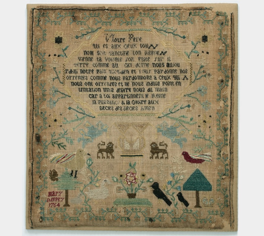Sampler, Mary Sheepey, 1764. Gift of René Boissay, M988.132 © McCord Museum