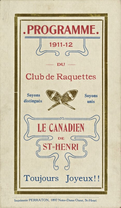Programme 1911-1912 du Club de Raquettes Le Canadien de St-Henri. Don de Mme Irene Jensen. P163/B.01, Musée McCord