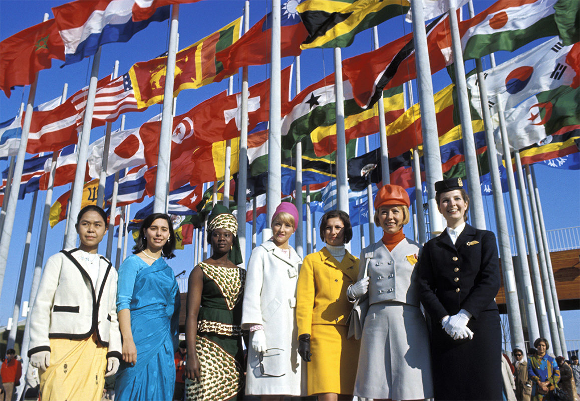 Pavilion hostesses at the Place des Nations ©Government of Canada. Reproduced with the permission of Library and Archives Canada (2016). Library and Archives Canada /Canadian Corporation for the 1967 World Exhibition fonds /e000990933