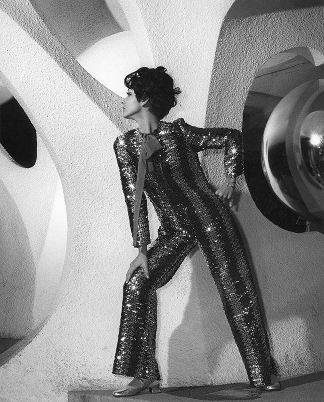 Model at the Polymer Pavilion; Sequinned jumpsuit by Jacqueline Familiant, 1967. Courtesy of Jacqueline Familiant