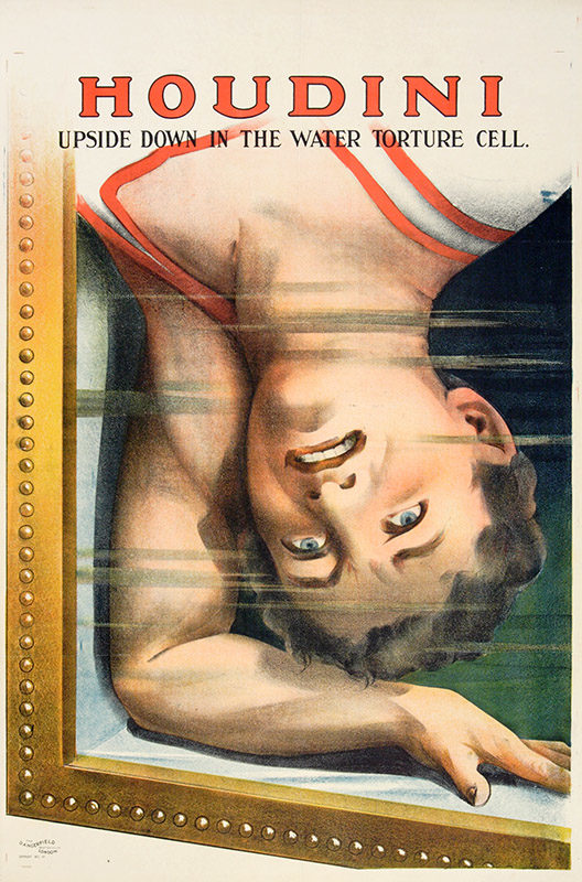 The Dangerfield Printing Company Limited, <i>Houdini à l’envers dans la cage vitrée remplie d’eau</i>, vers 1915. Achat, grâce à la générosité de La Fondation Emmanuelle Gattuso, M2014.128.229 © Musée McCord