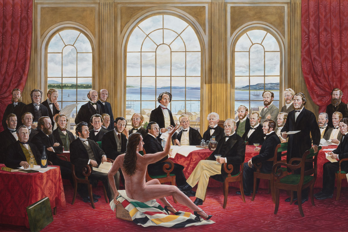 Kent Monkman, <i>The Daddies</i>, 2016. Acrylic on canvas. Collection of Christine Armstrong and Irfhan Rawji.