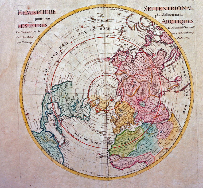 Guillaume Delisle, <i>Hémisphère septentrional pour voir plus distinctement les terres arctiques</i>, 1714. 1979.261, McCord Stewart Museum