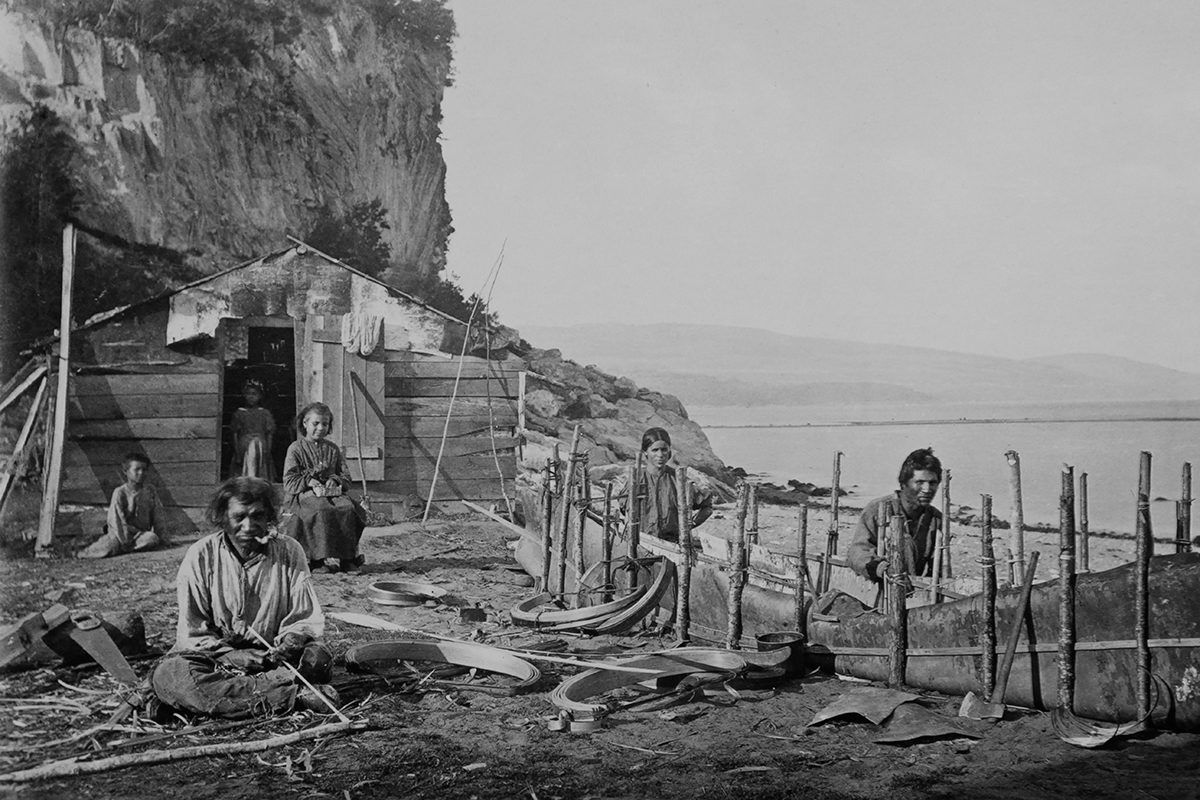 Alexander Henderson, <i>Making a Bark Canoe, Murray Bay</i>, before 1865. MP-1968.31.1.134, McCord Museum